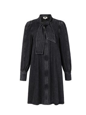 Short Denim Dress with Tie Neck
